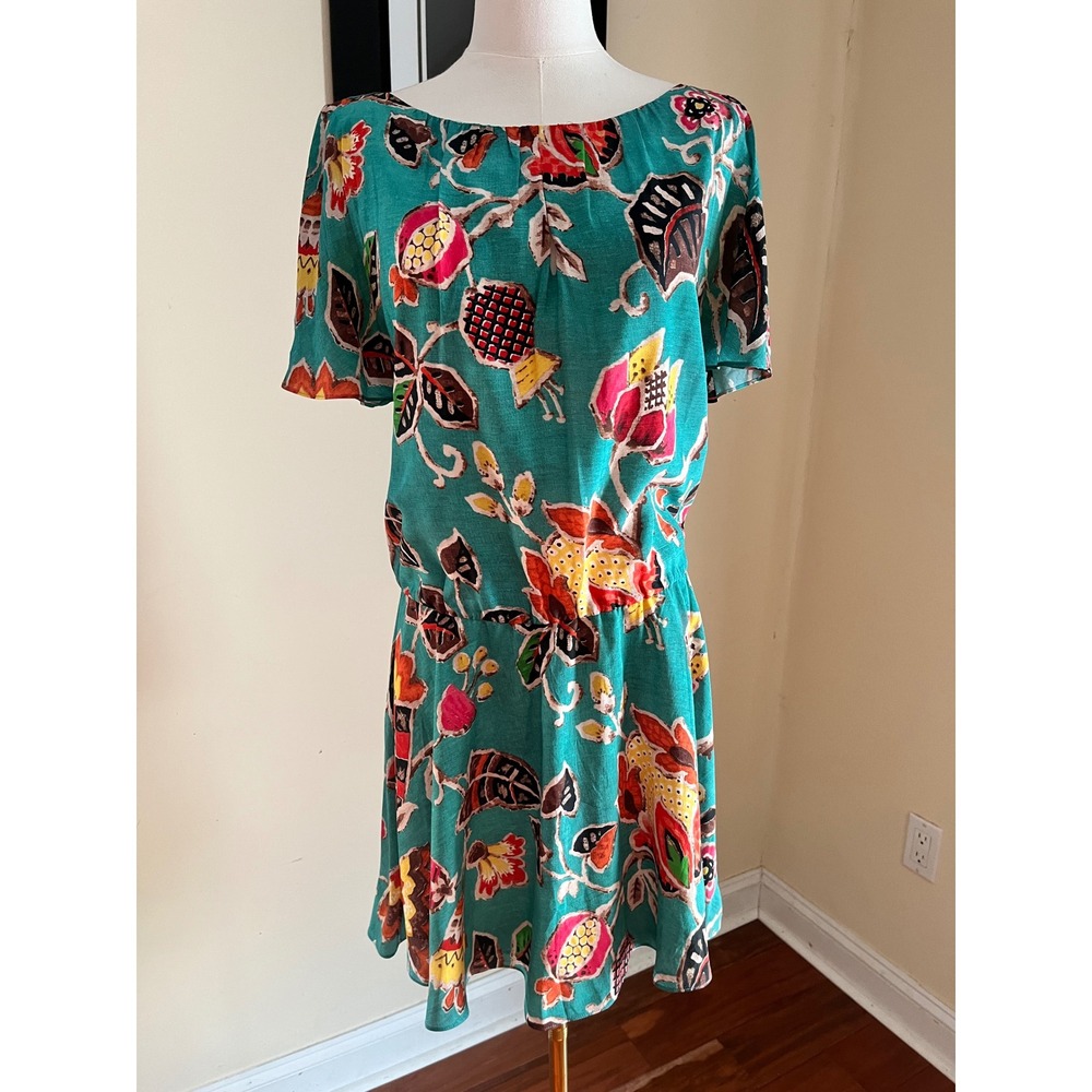 Alice Olivia Teal Floral Print Silk Dress Size‎ 4 - Picture 2 of 9